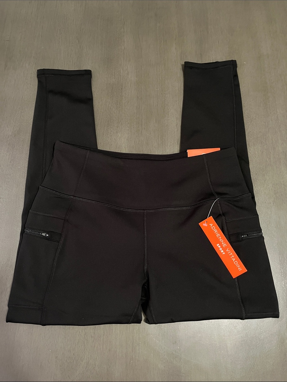 Adrienne Vittadini Black High-Waist Workout Leggings with Zip Pockets XL